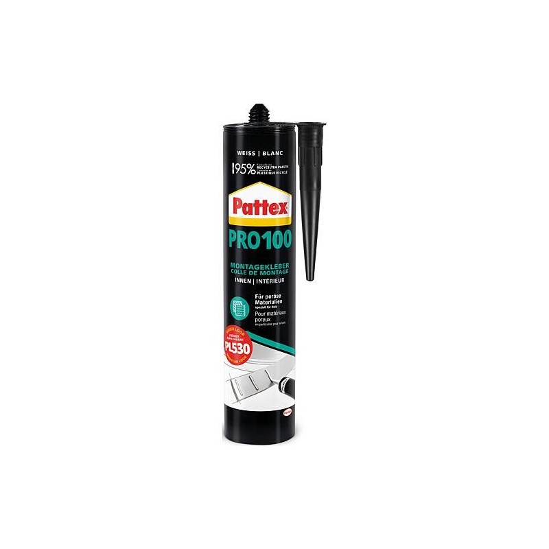 Colle de montage à dispersion PATTEX PRO100 [blanc] cartouche de 400g