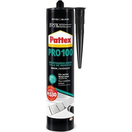 Colle de montage à dispersion PATTEX PRO100 [blanc] cartouche de 400g