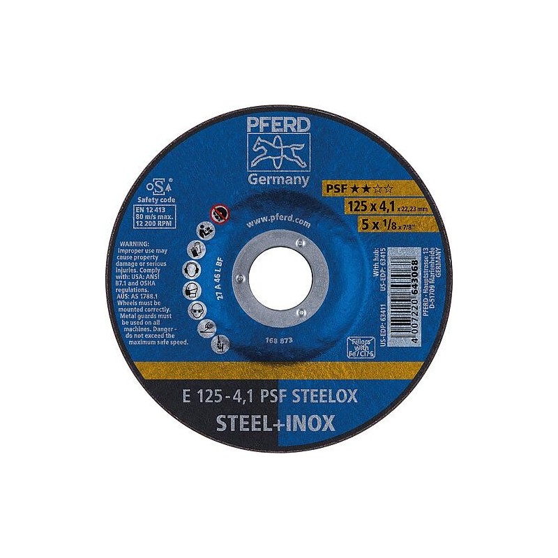 Disque à meuler PFERD Ø 125 x 4,1 x 22,23mm pour acier, inox