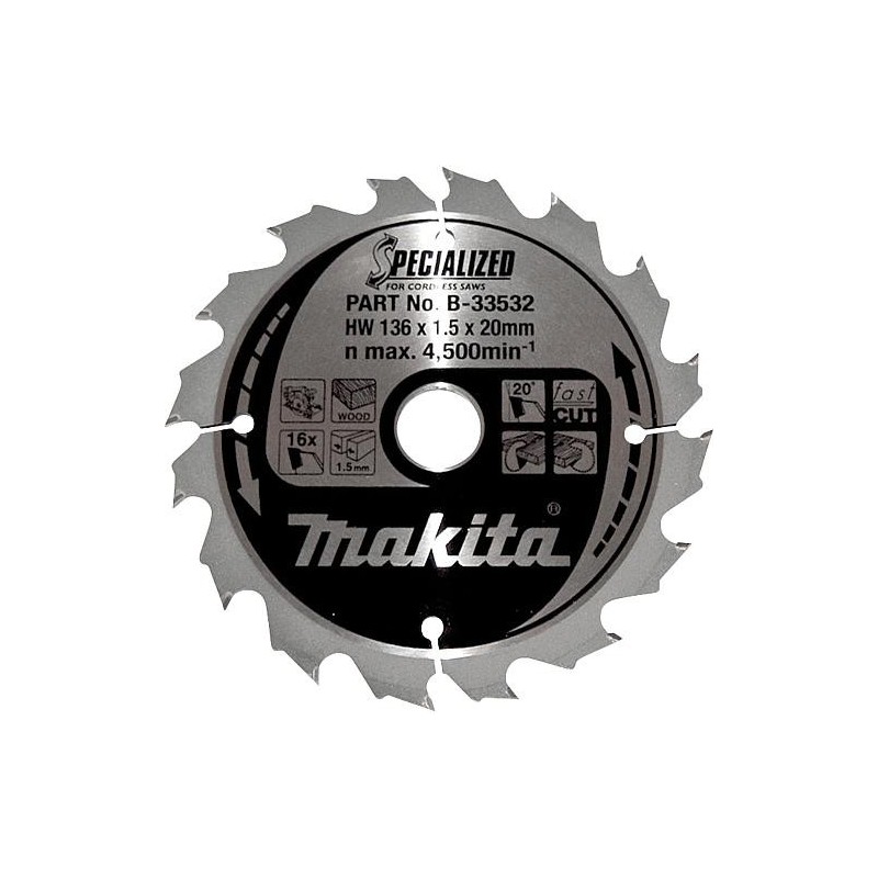 Lame de scie circulaire MAKITA Ø 136x20x1,5mm avec 16 dents