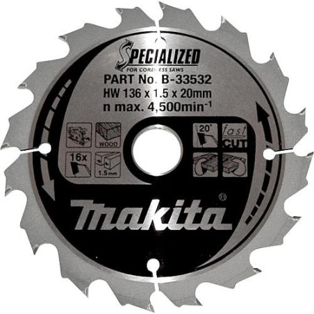 Lame de scie circulaire MAKITA Ø 136x20x1,5mm avec 16 dents