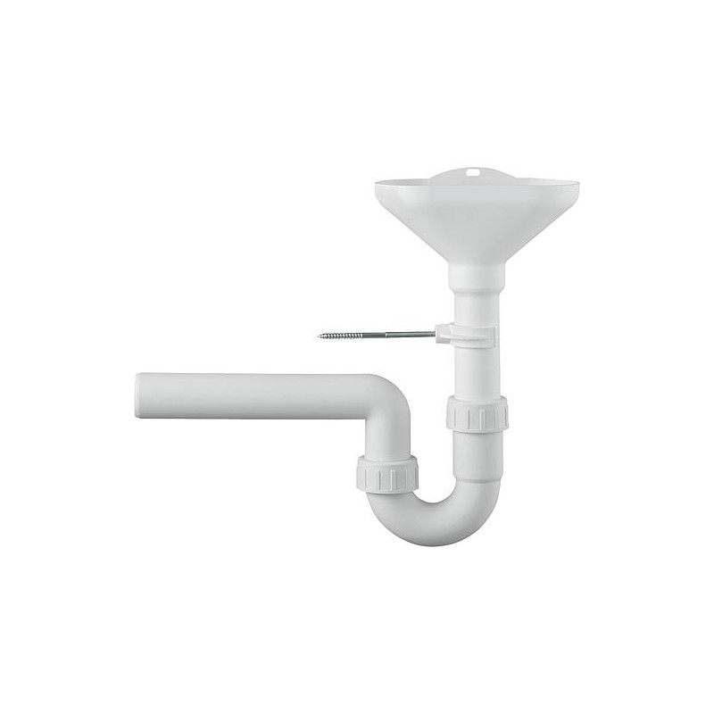 Siphon entonnoir DN50 avec fixation murale, plastique blanc