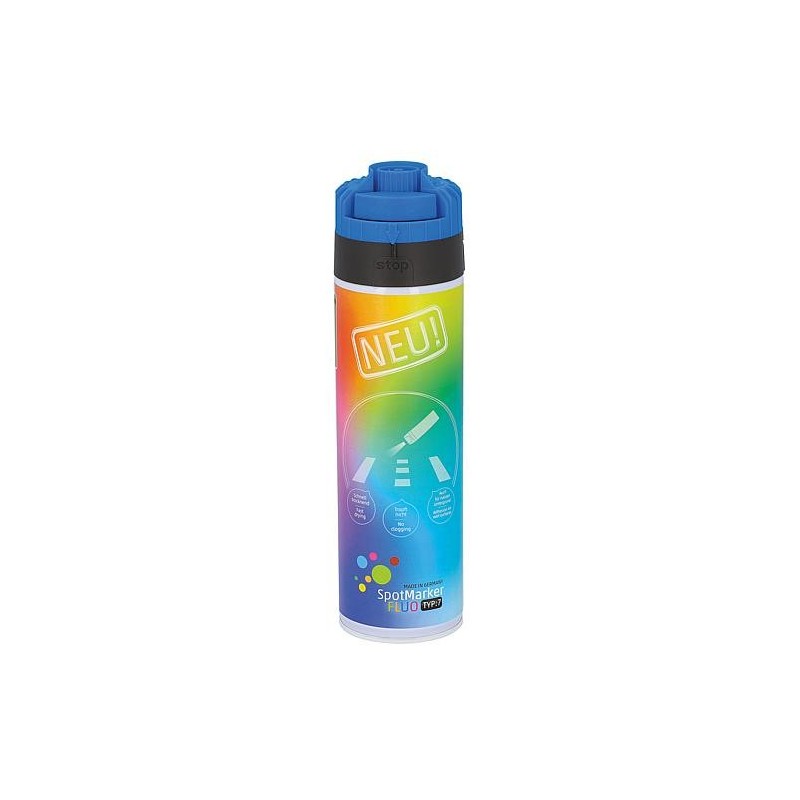 Spray de marquage bleu fluo Roland Endres SpotMarker TYP7 360°, bombe aérosol 500ml