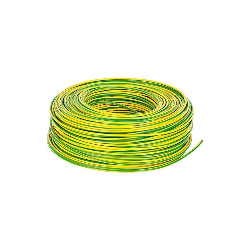 Cable isole en plastique H07V-K, 1,5 qmm, vert-jaune, rouleau de 100 m