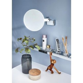 LED-Miroir cosmétique mural emco evo, grossissement 5x, Ø 209mm, bras articulé double