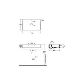 Vasque Elayla avec trou de robinet en céramique, blabc 750x130x450 mm