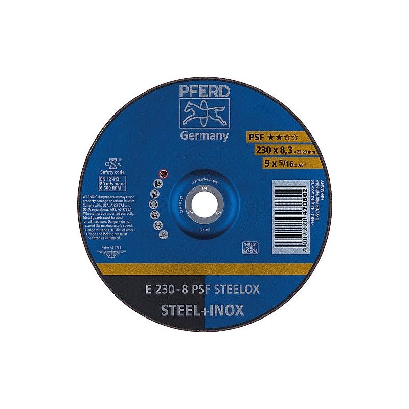 Disque à meuler PFERD Ø 230 x 8,3 x 22,23mm pour acier