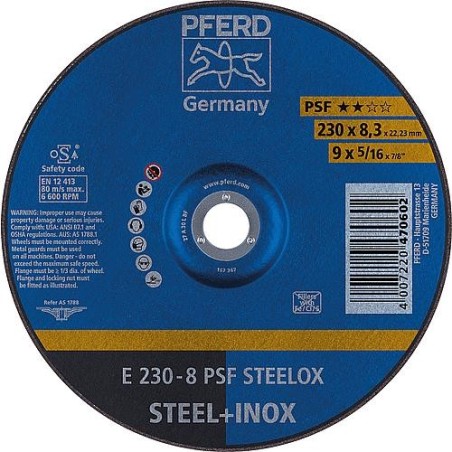 Disque à meuler PFERD Ø 230 x 8,3 x 22,23mm pour acier