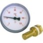 Thermometre a aiguilles bimetal 0-120°C diam 63 mm, corps en plastique rouge (sans robinet),