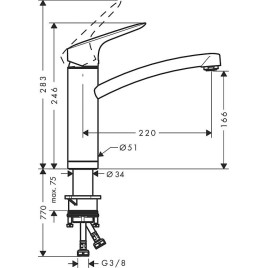 Mitigeur d'évier Hansgrohe 160 Logis M31 pour montage sous-fenêtre saillie 220 mm chromé