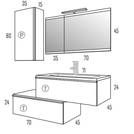 Meuble Suspendu Salle de Bain Duo 70