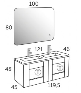 Meuble Suspendu Salle de Bain Denim 120 2 tiroirs